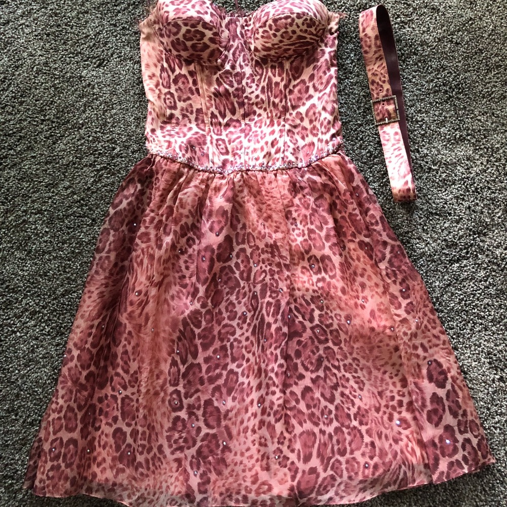 Teri Jon Pink Leopard Cocktail Dress
